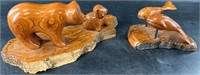 Lot of 2 cottonwood carvings: bear and cub and two