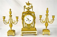 Three French Pcs Dore Bronze Clock Set