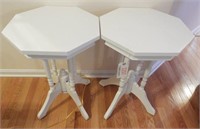 Pair of white painted hexagon top end tables