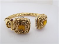 18K Gold, Citrine, Garnet Hinged Bracelet