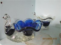 2 Glass Art Birds & Bowl Sets