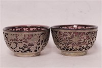 Pair of Chinese Glass Bowl w Silver Mount