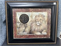 King Lion On Map Of Africa Framed In Nailhead