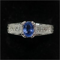 Platinum custom cast oval cut natural Ceylon blue