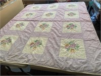 Vintage Cross Stitch Floral Block Quilt 62 x 70