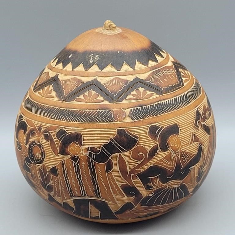 HAND CARVED FOLK GOURD ART FROM PERU