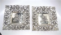 Pair of Continental silver embossed square dishes
