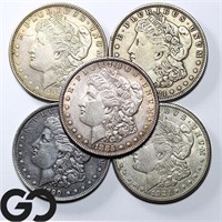 5-coin Lot Morgan Dollars, Various Dates