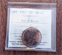 1912 Canada ICCS Graded Large Cent, MS-63