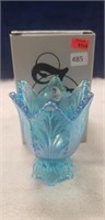 (1) Fenton Celeste Blue Satin Candleholder w/ Box