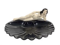 Ceramic Female Nude on Half Shell Dish or Ashtray