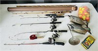 Ted Williams Rod with Case, 5 Ice Fishing Poles,