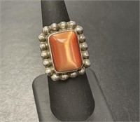 Sterling Coral-Colored Stone Ring