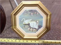 4 pcs - 3 small framed Swan prints & framed