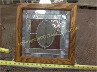 3 wood framed stainedglass pcs, 2 windows one