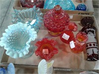 Glassware--blue, amber, vases and bowls, etc