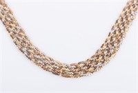 18K YELLOW/WHITE TRI GOLD BRAIDED UNISEX NECKLACE