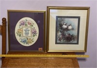 Framed Needlepoint & Bird Print