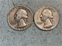 1954D and 1955 Washington quarters