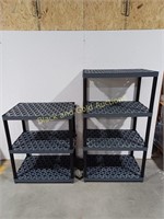 (2) 4 Tier & 3 Tier Stackable Plastic Shelves