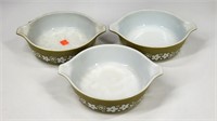 (3) VINTAGE PYREX SPRING BLOSSOM CASSEROLE DISHES