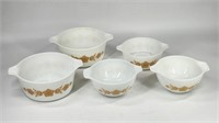 (5) VINTAGE PYREX BUTTERFLY GOLD BOWLS