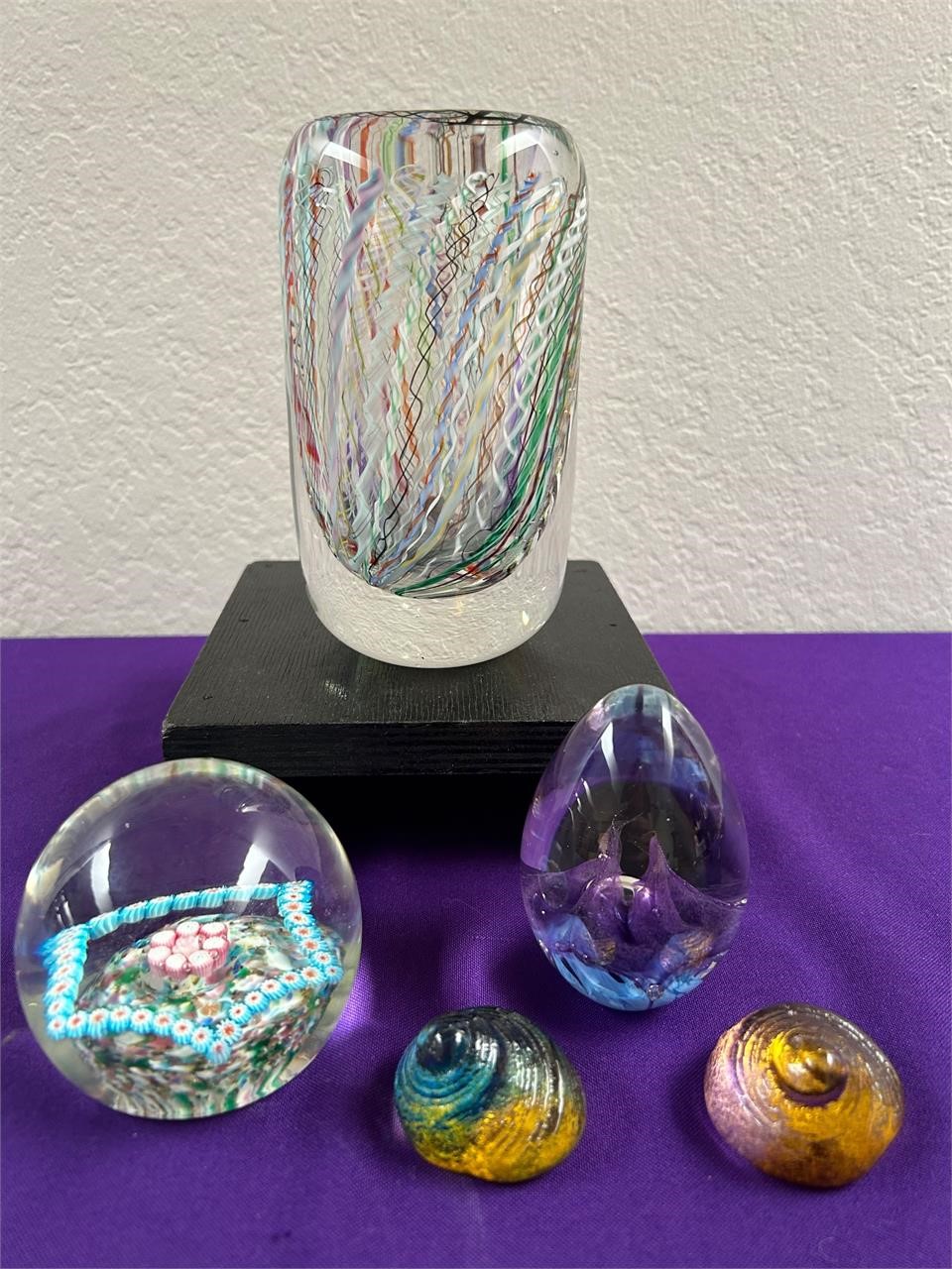 Art Glass Vase & Paperweights