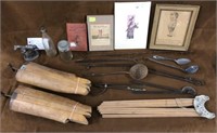 Butcher tools,stretchers,books, pictures,drying
