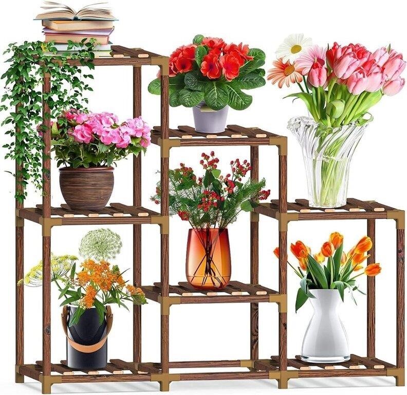 M361  PHANCIR Plant Stand 7 Pot Wood Shelf