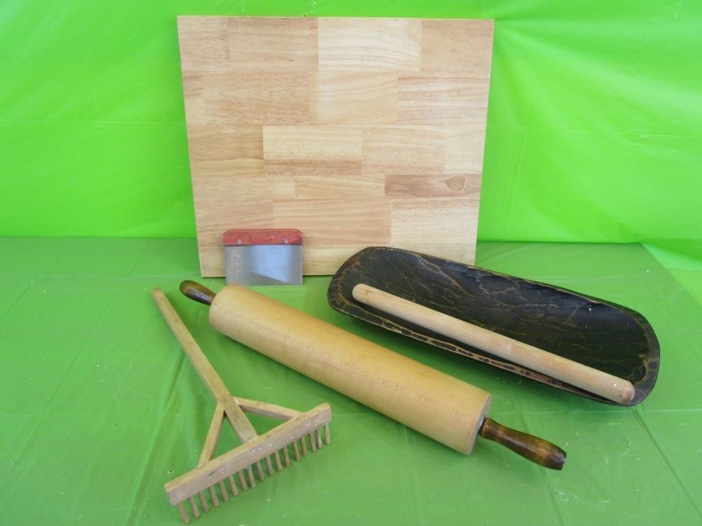 Cutting Board, Dough Bowl, Knife & Oversized