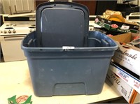 Tote w/ Lid & Asst Electronic Items