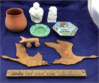 Pottery & Stone Carvings & Wood Geese Wall Art +