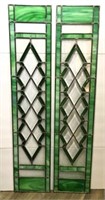 Slag Green & Clear Stained Glass Panels