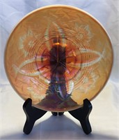 DUGAN Glass Peach Opalescent Four Flowers Plate