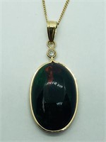 14K Gold Enhanced Black Opal & Diamond Necklace