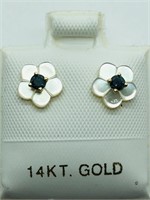 14K Yellow Gold Blue Diamond (0.12cts) Earrings