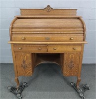 Antique Tiger Oak Roll Top Desk