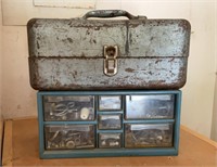 Vintage Metal Toolbox & Organizer with Contents