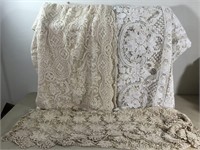 Lot of Vintage Lace Large Tablecloths or Coverlet