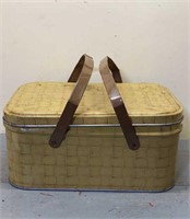 Vintage Metal Tin Picnic Basket 14x10x6.5in