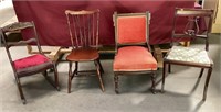 Three Vintage Chairs, One Vintage Rocker