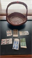 Stamp collection in vintage basket