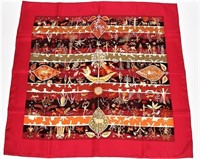 Hermes, "Rives Fertiles" Silk Scarf in Burgundy