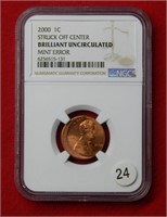 2000 Lincoln Cent Off Center Punch NGC BU