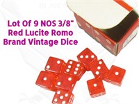 9 Romo 3/8" Red Lucite Dice Vintage NOS New 2C4