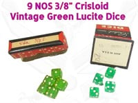 9 Crisloid Green Lucite Dice Vintage NOS 3A2