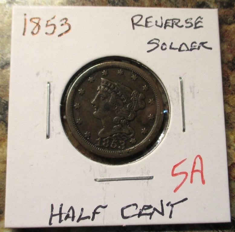 1853 Reverse Solder Half Cent