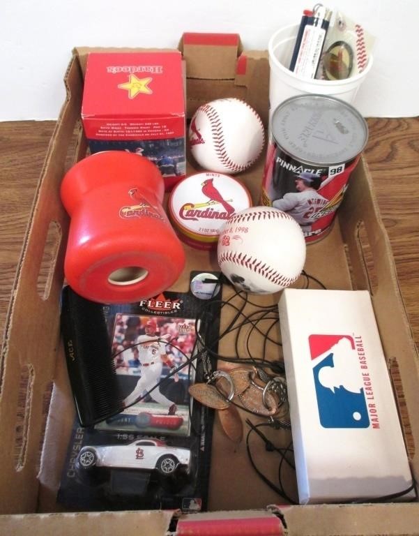 Box of Misc St Louis Cardinals Collectibles