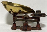 Antique Country Scale with Weights and Brass Scoop
