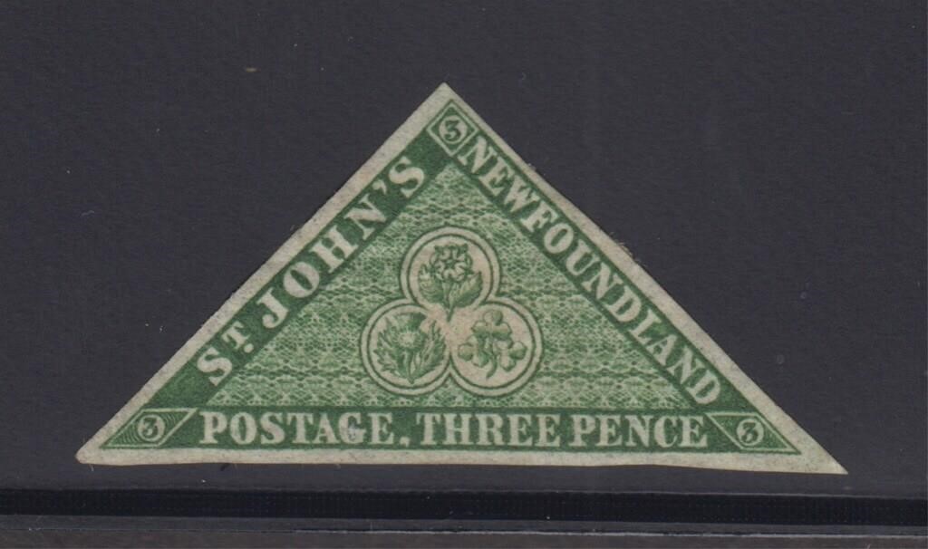 Newfoundland Stamp #3 Mint OG with paper hinge rem